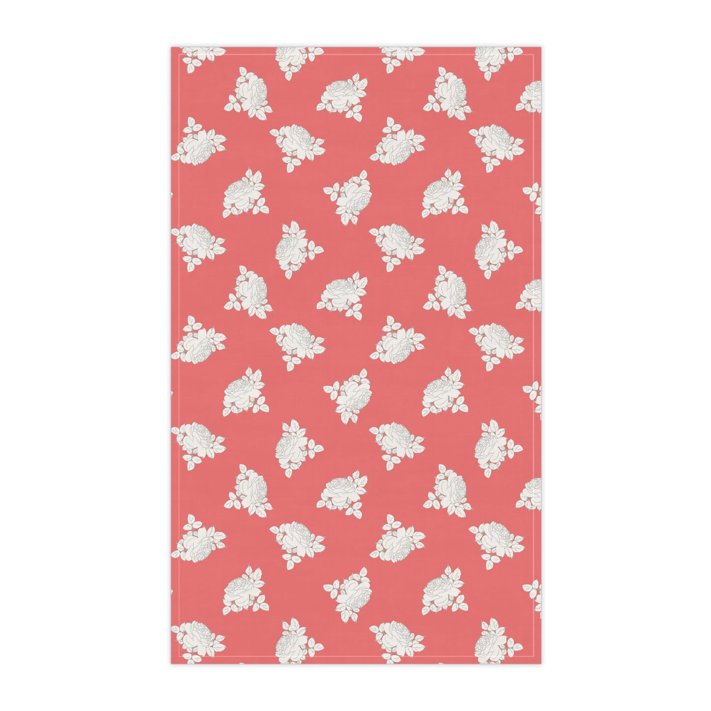 Cream Roses on Coral Kitchen Towel