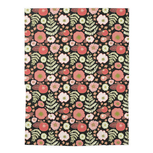 Coral Flowers on Black Baby Swaddle Blanket