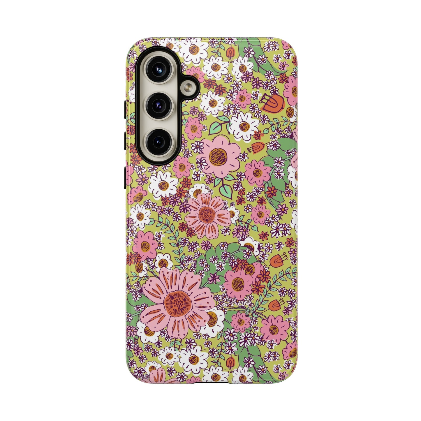 Cheerful Watercolor Flowers on Bright Green Tough Cases for Google Pixel