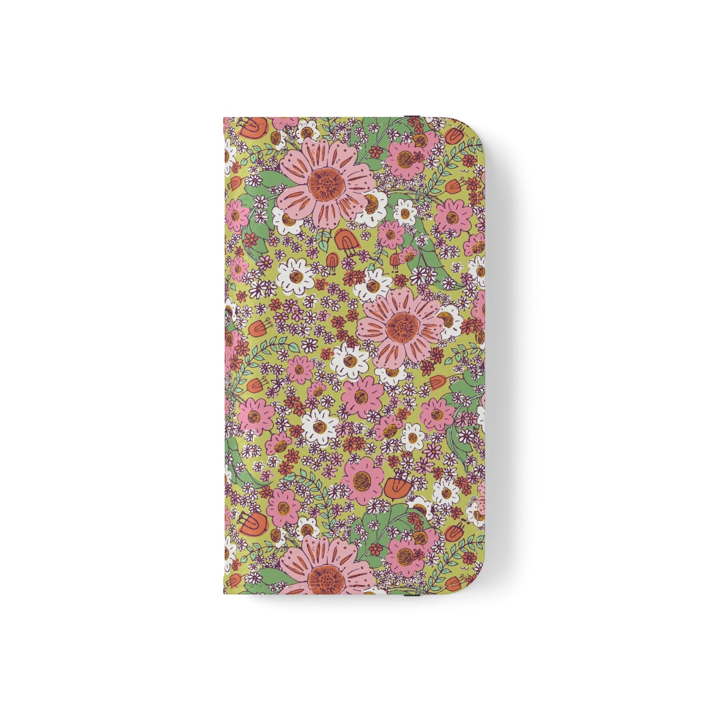 Cheerful Watercolor Flowers on Bright Green Flip Cases for iPhone