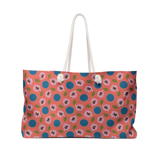 Wildflowers with dots in coral and blue Weekender Bag