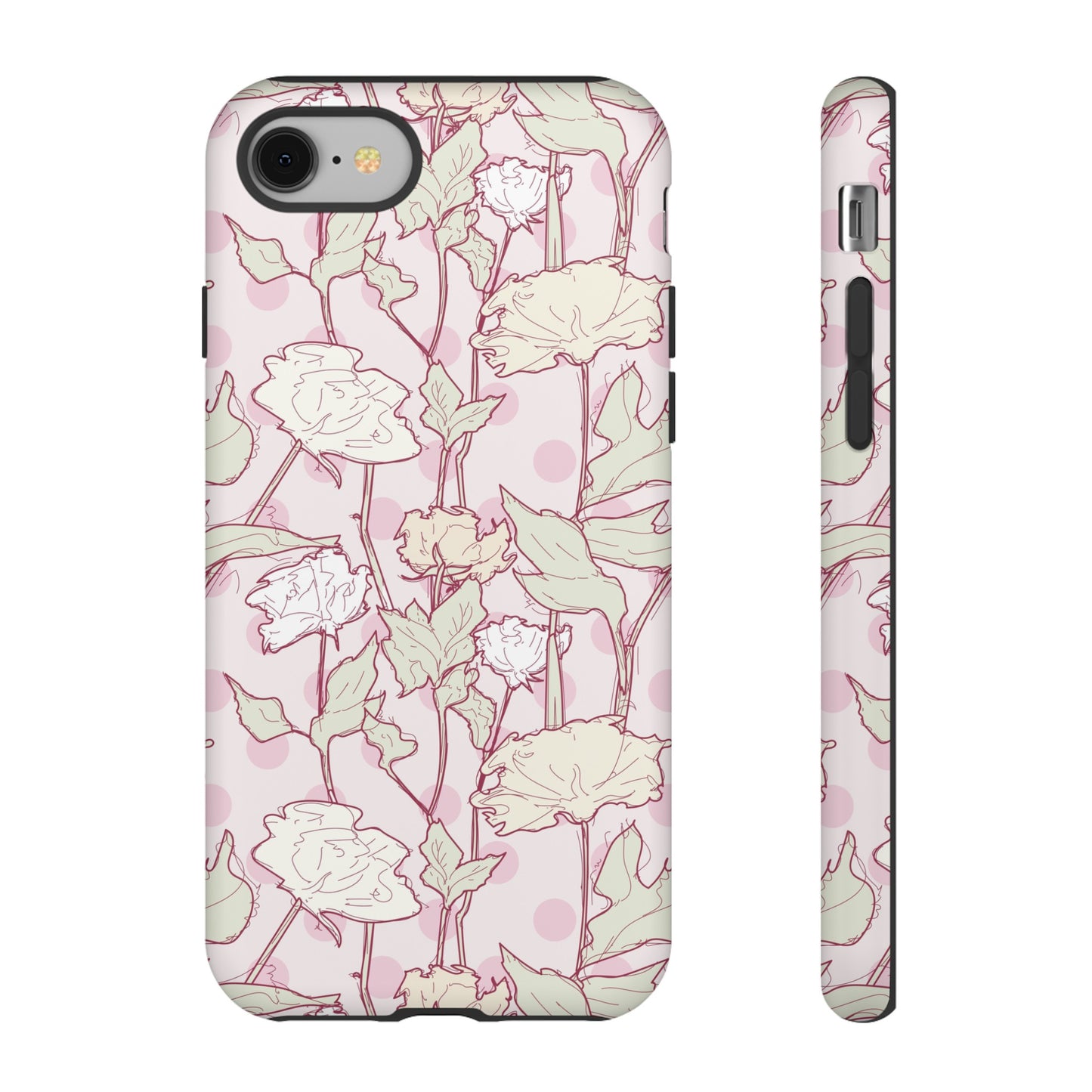 Roses and Dots in Pink Tough Cases for iPhone