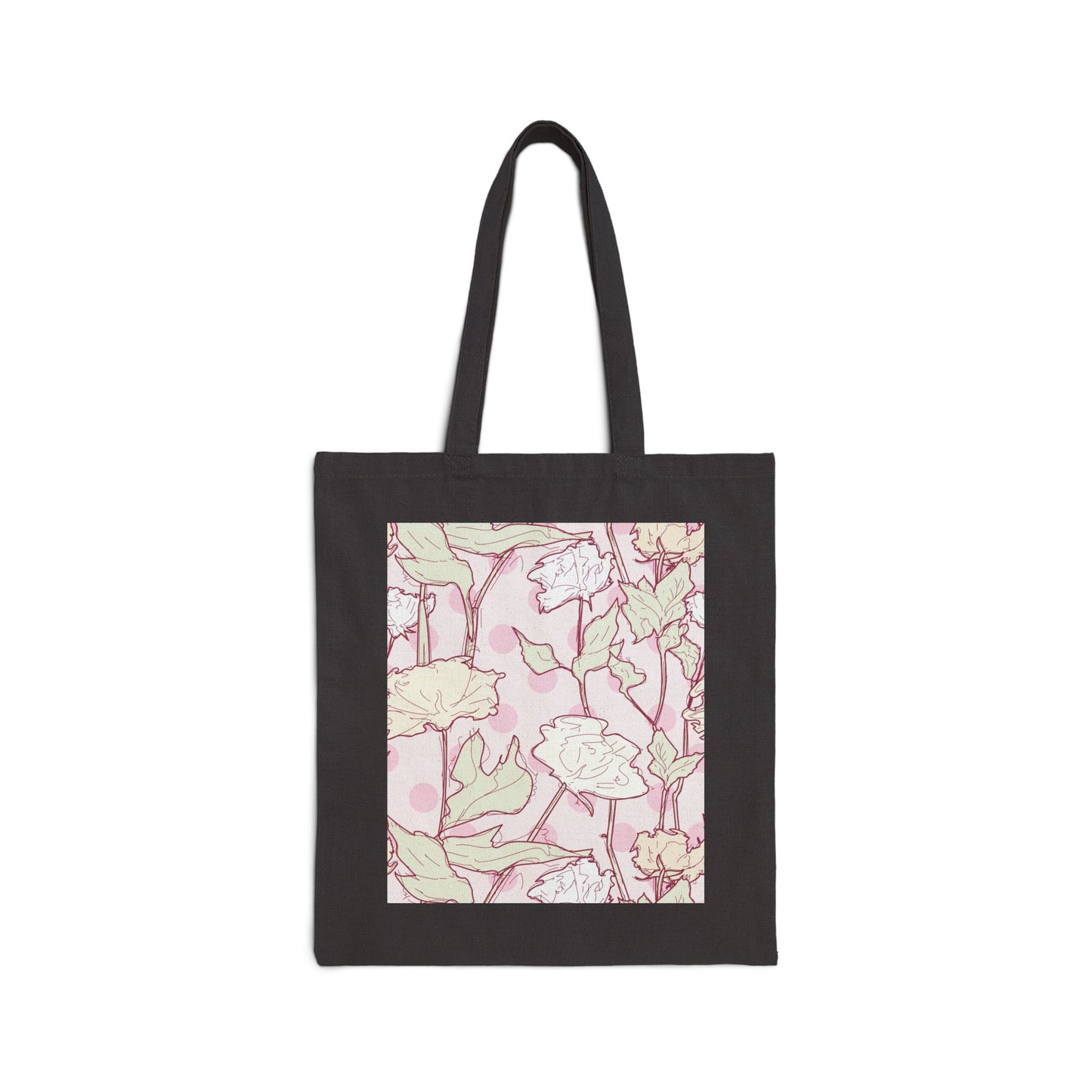 Roses and Dots in Pink Cotton Canvas Tote Bag