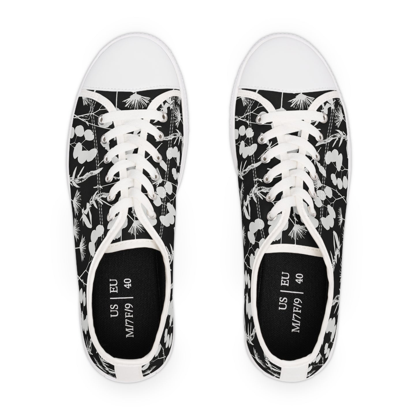 Black and White Floral Women's Low Top Sneakers