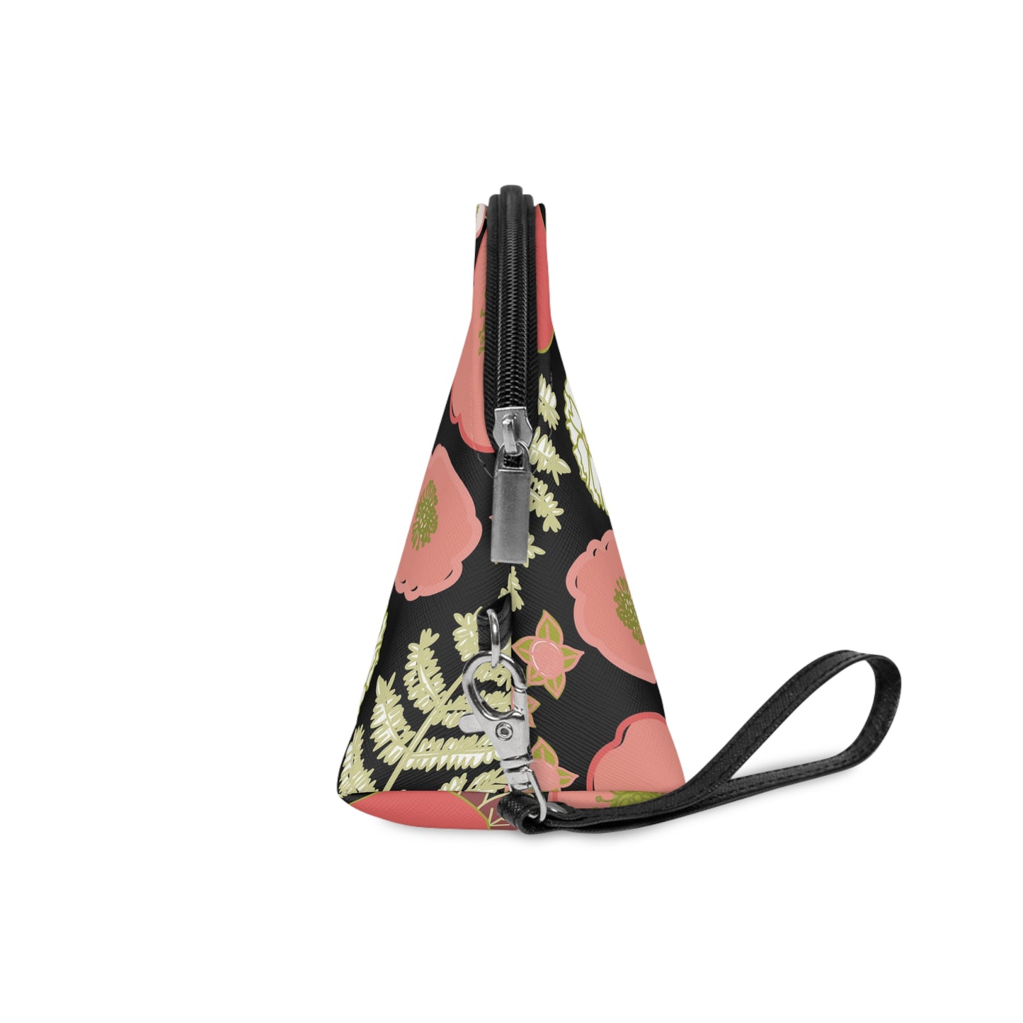 Coral Flowers on Black Makeup Bag