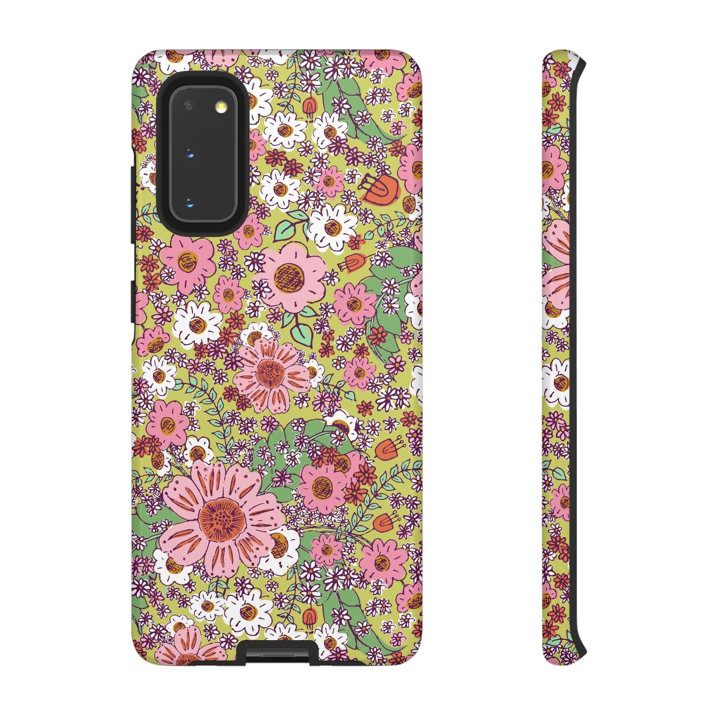 Cheerful Watercolor Flowers on Bright Green Tough Cases for Google Pixel