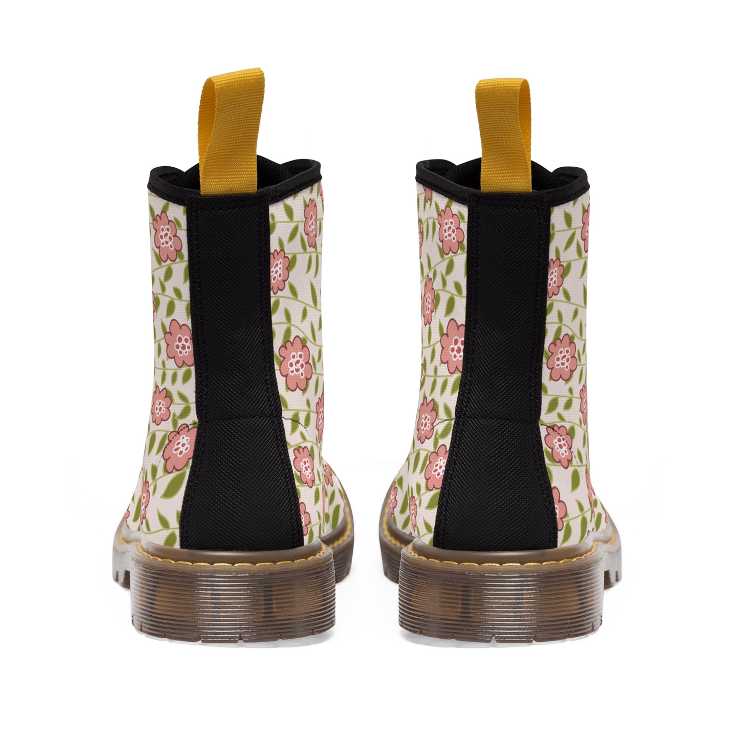 Coral flower vine on Cream Women's Canvas Boots