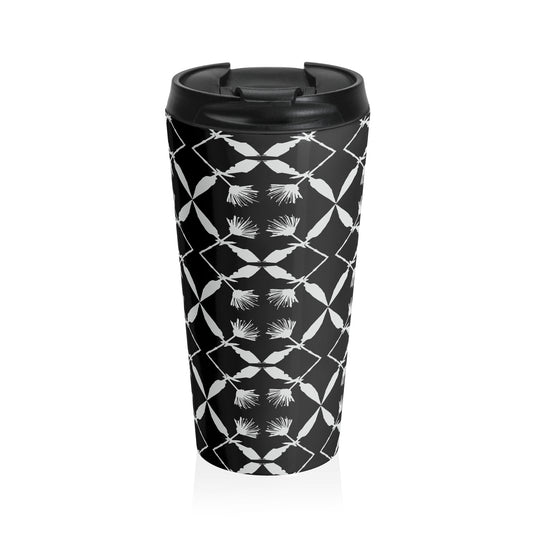 Black and White Floral Stainless Steel Travel Mug