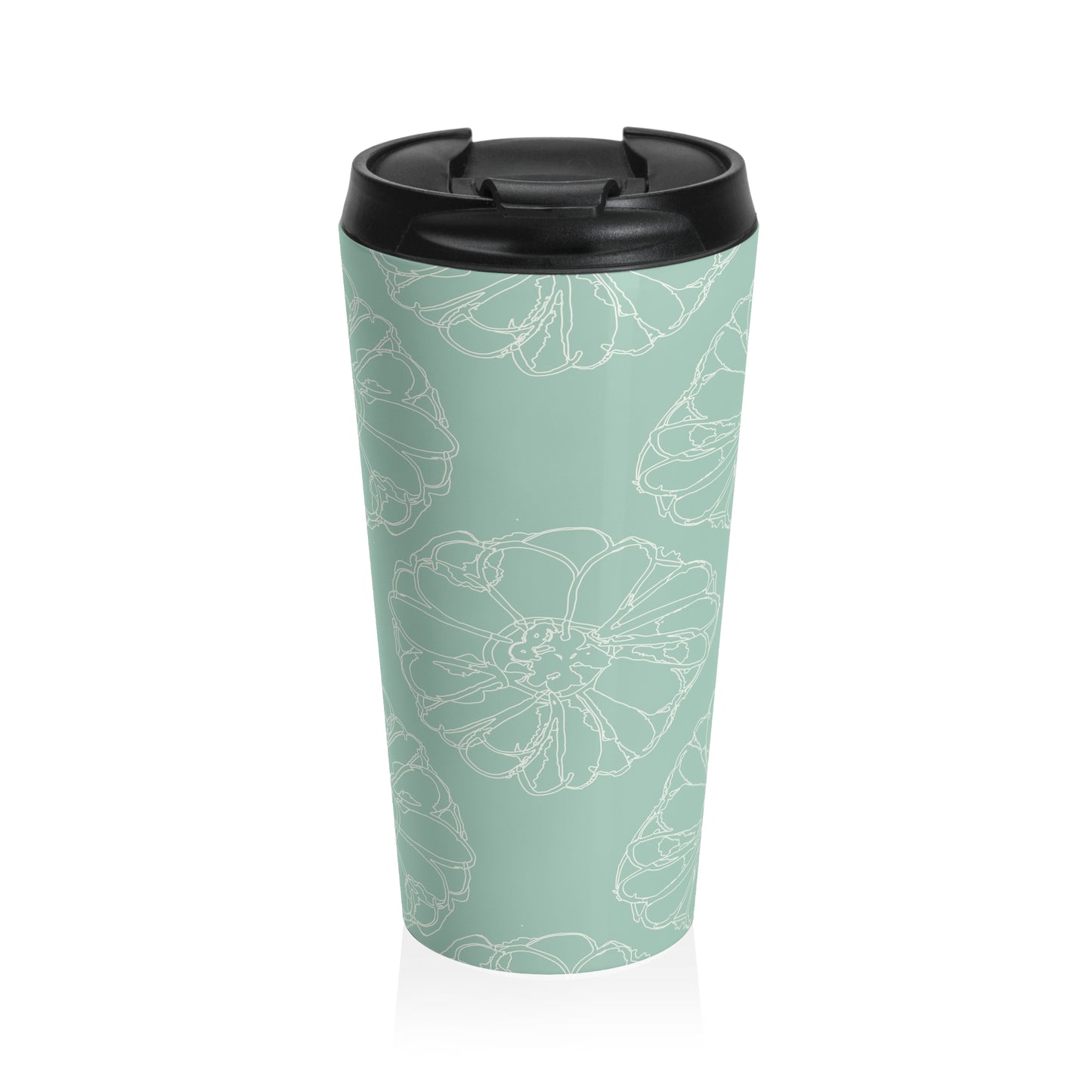 Flower Outline, Aqua and Cream Stainless Steel Travel Mug