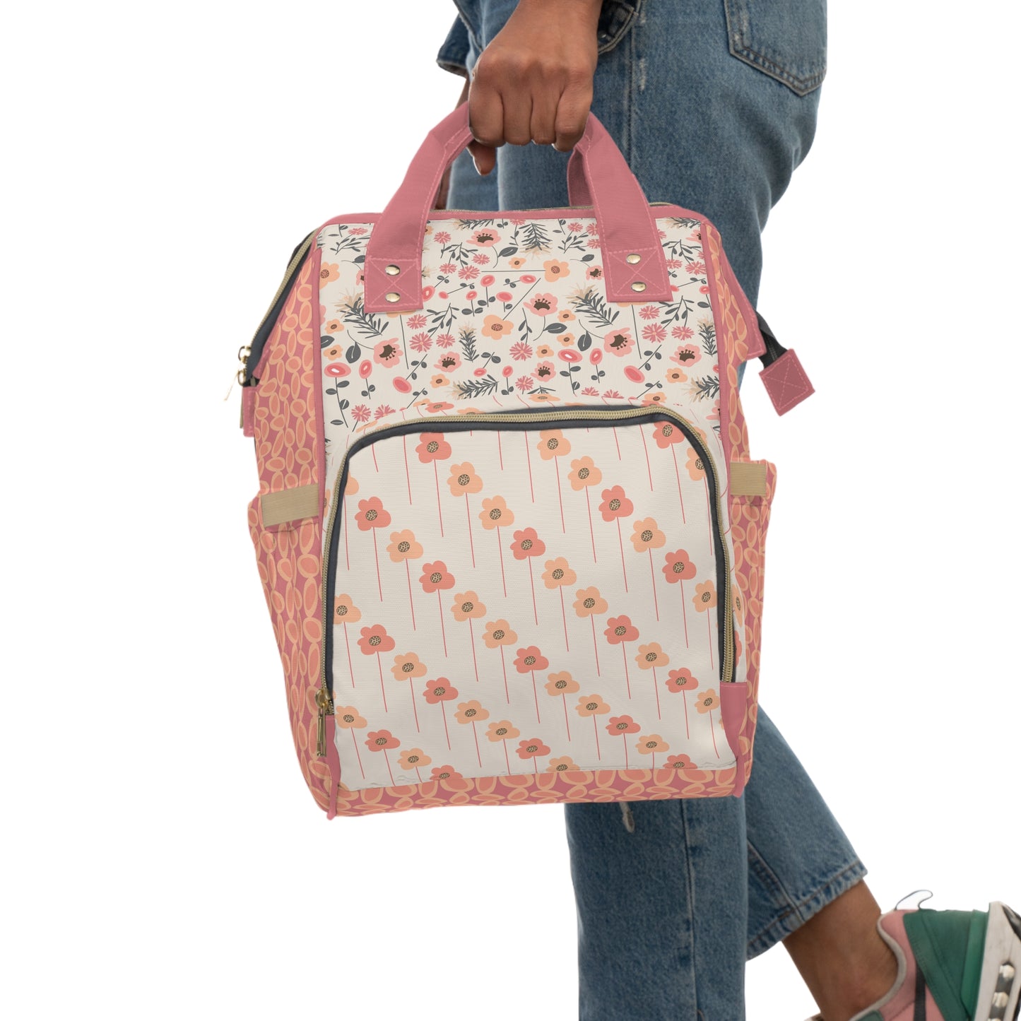 Peach and Cream Wildflowers Multifunctional Diaper Backpack