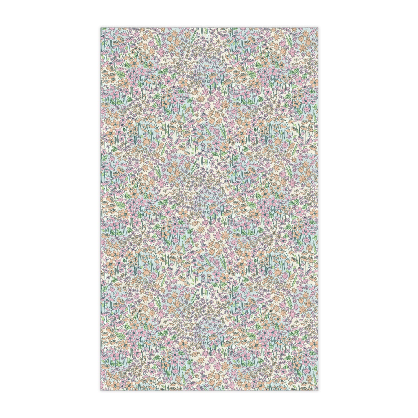 Orange and Pink Flowers on Blue Dot Kitchen Towel