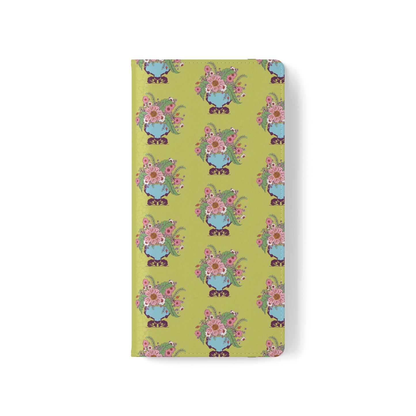 Cheerful Watercolor Flowers in Vase on Bright Green Flip Cases for Samsung