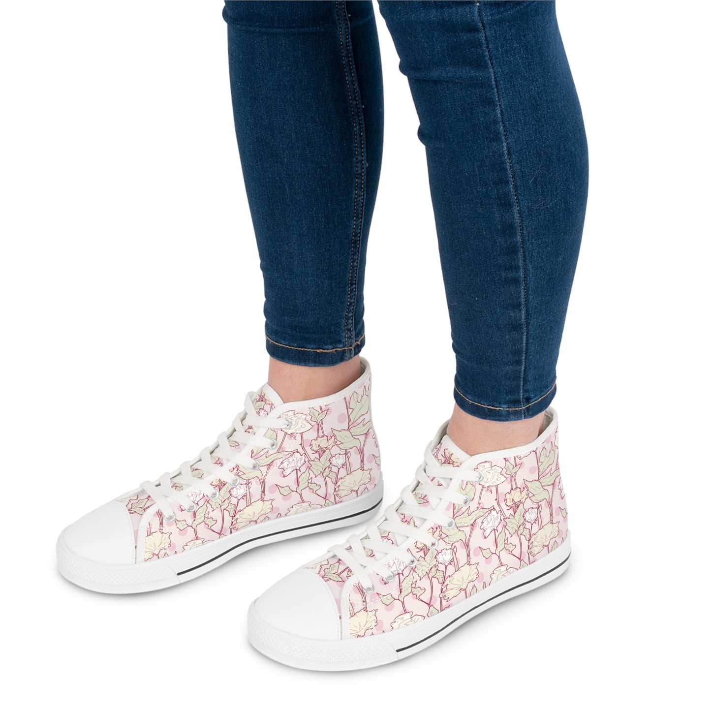 Roses and Dots in Pink Women's High Top Sneakers