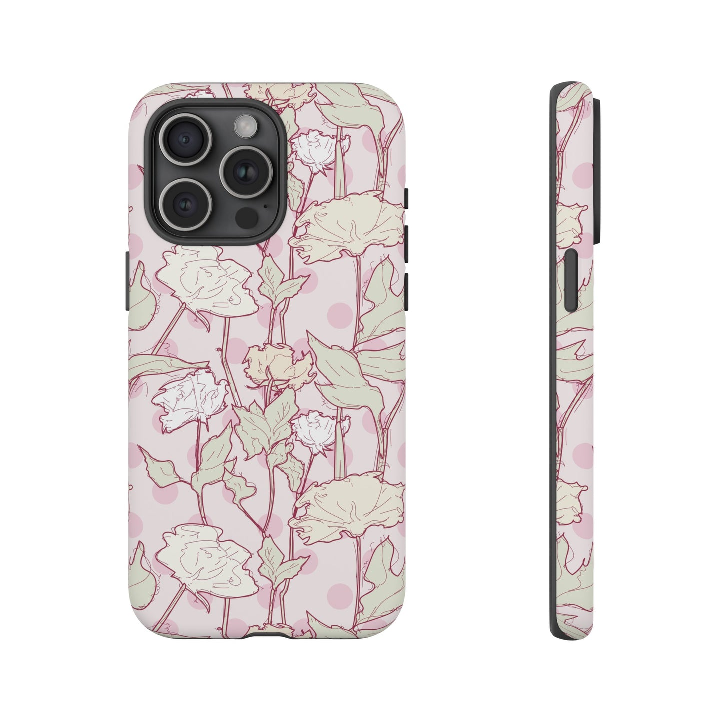 Roses and Dots in Pink Tough Cases for iPhone