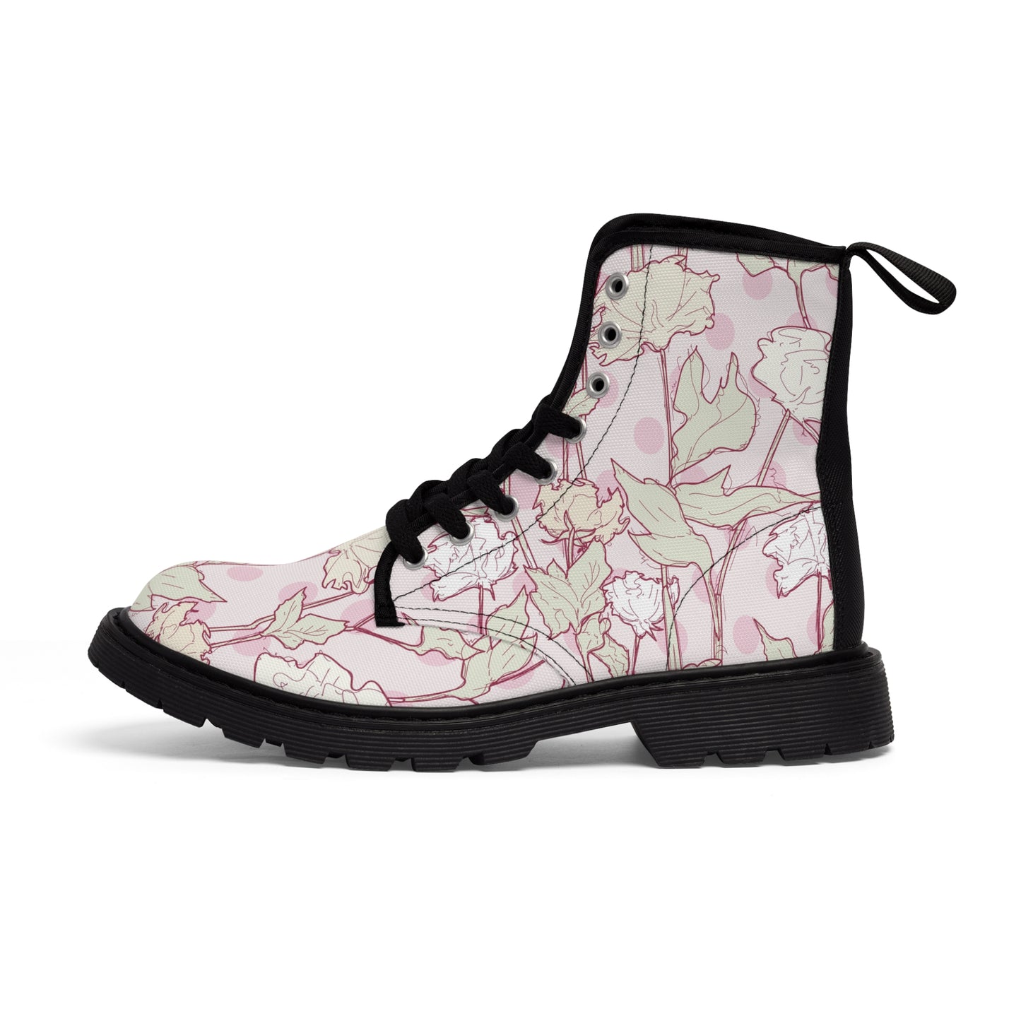 Roses and Dots in Pink Women's Canvas Boots