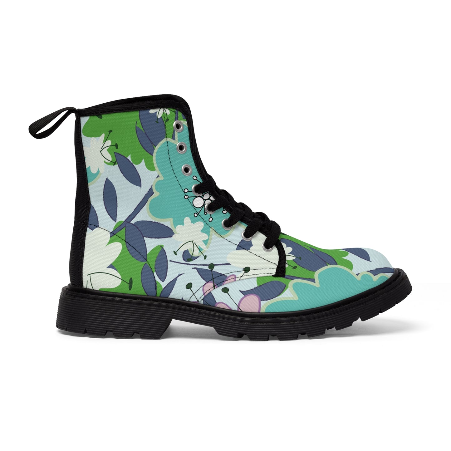 Mid Mod flowers in blue and green Women's Canvas Boots