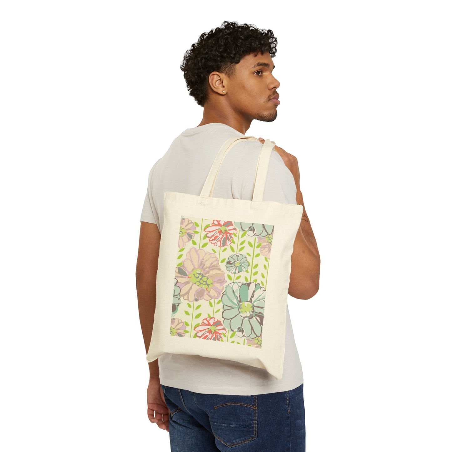 Soft Watercolor Floral Cotton Canvas Tote Bag