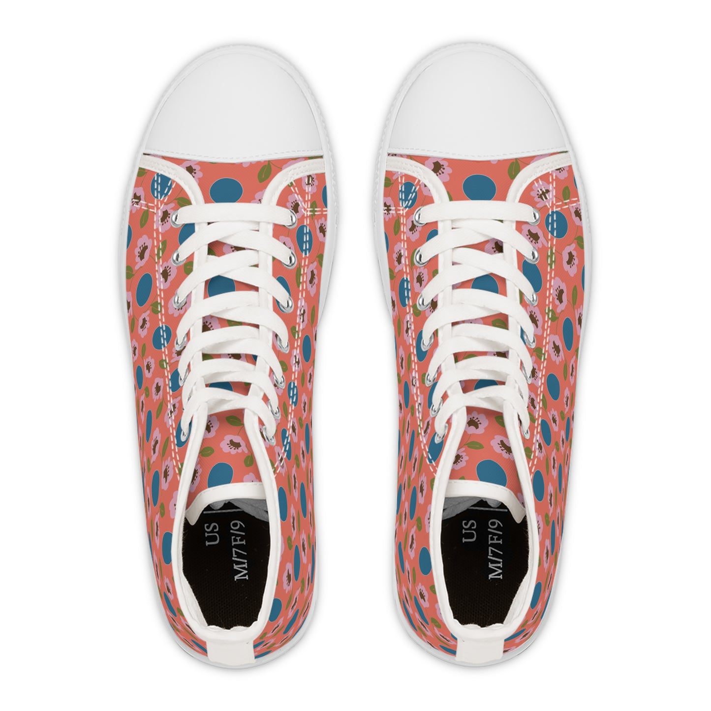 Wildflowers with Dots in Coral and Blue Women's High Top Sneakers