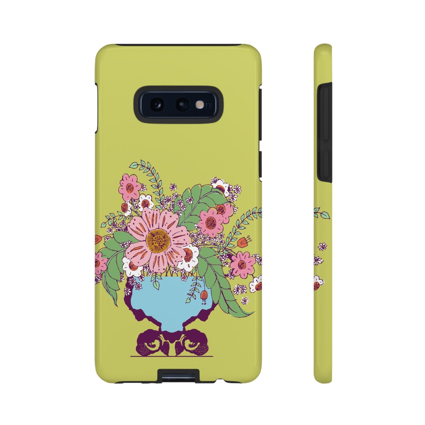 Cheerful Watercolor Flowers in Vase on Bright Green Tough Cases for Samsung