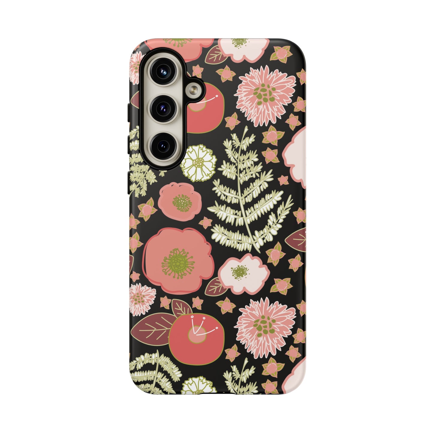 Coral Flowers on Black Tough Cases for Samsung