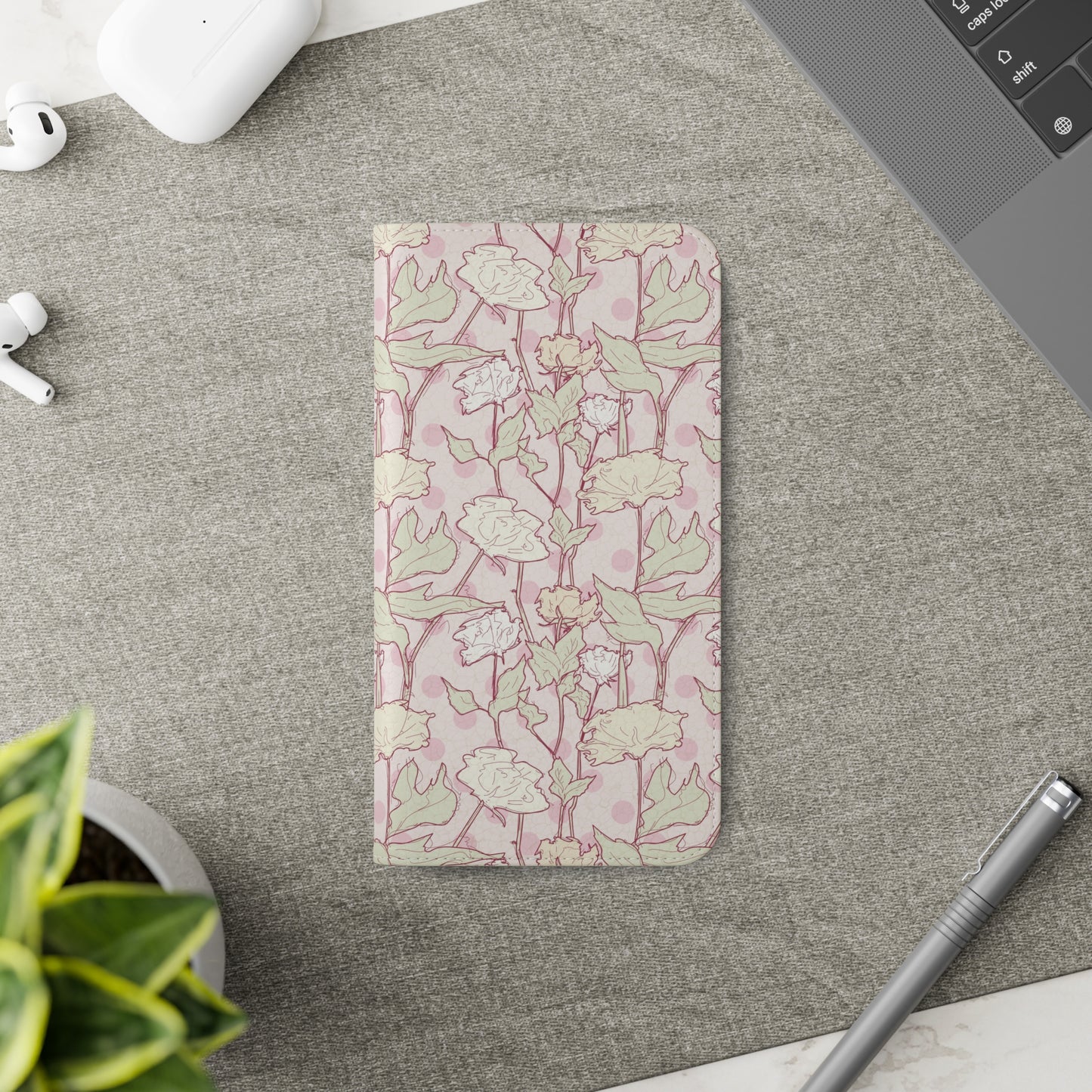 Roses and Dots in Pink Flip Cases for iPhone