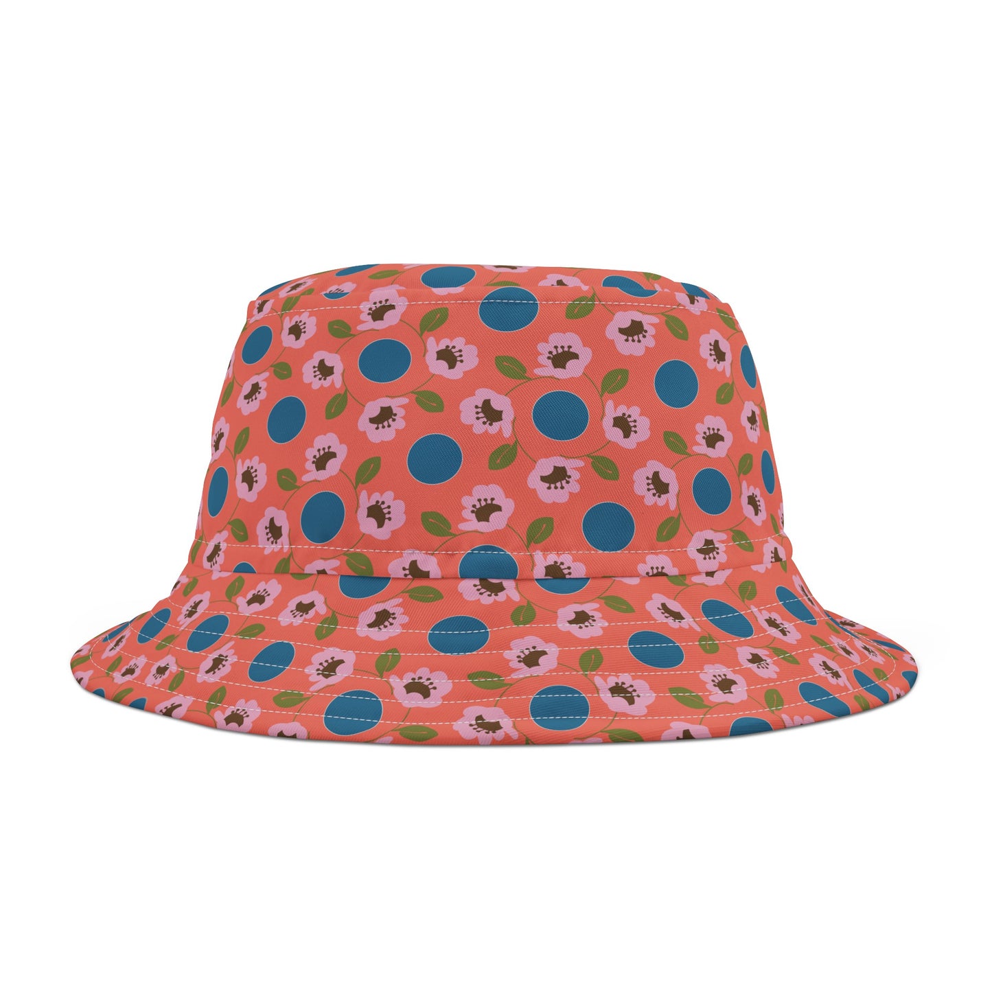 Wildflowers with Dots in Coral and Blue Bucket Hat