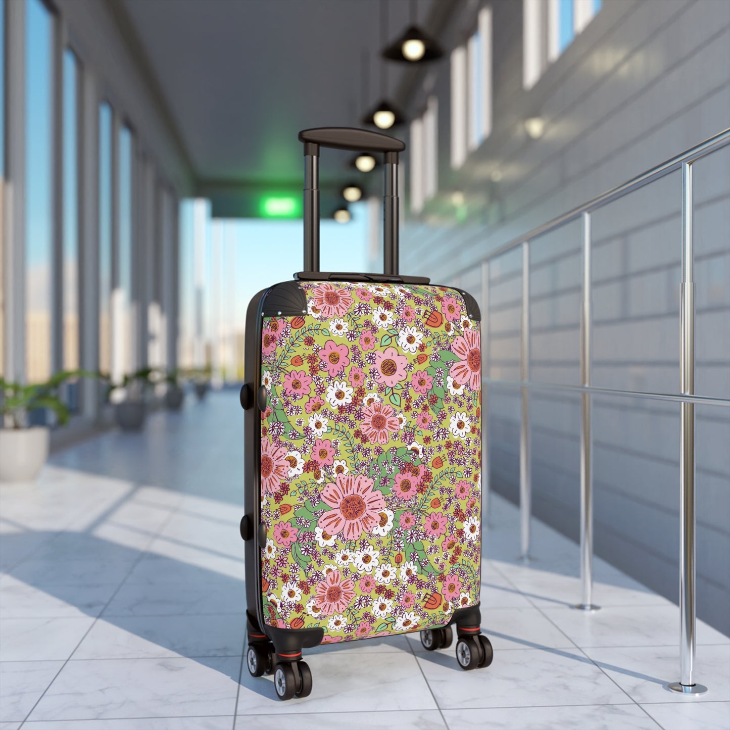 Cheerful Watercolor Flowers on Bright Green Suitcase