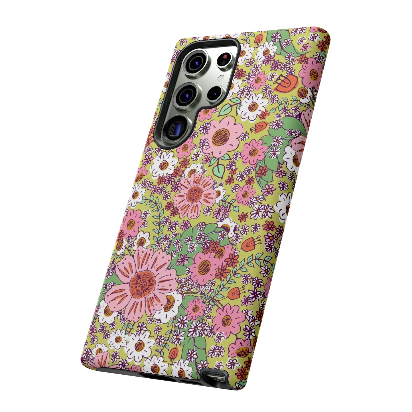 Cheerful Watercolor Flowers on Bright Green Tough Cases for Google Pixel