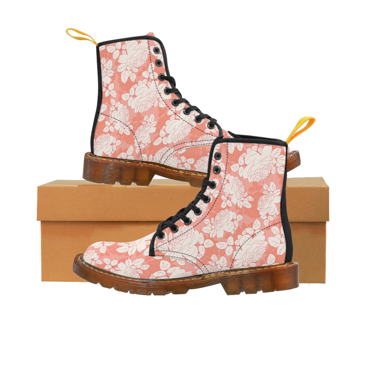 Peach and Cream Roses Women's Canvas Boots