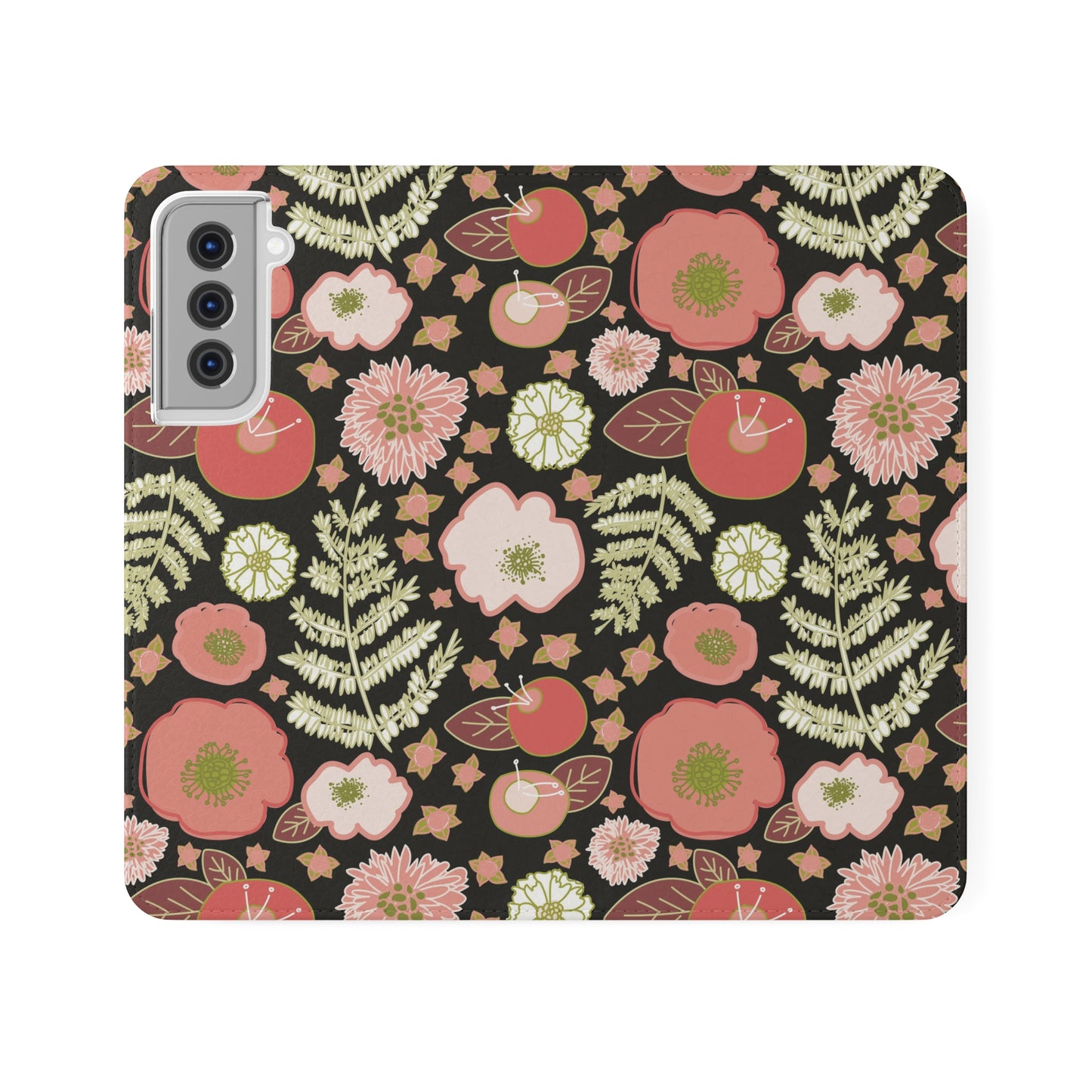 Coral Flowers on Black Flip Cases for Samsung