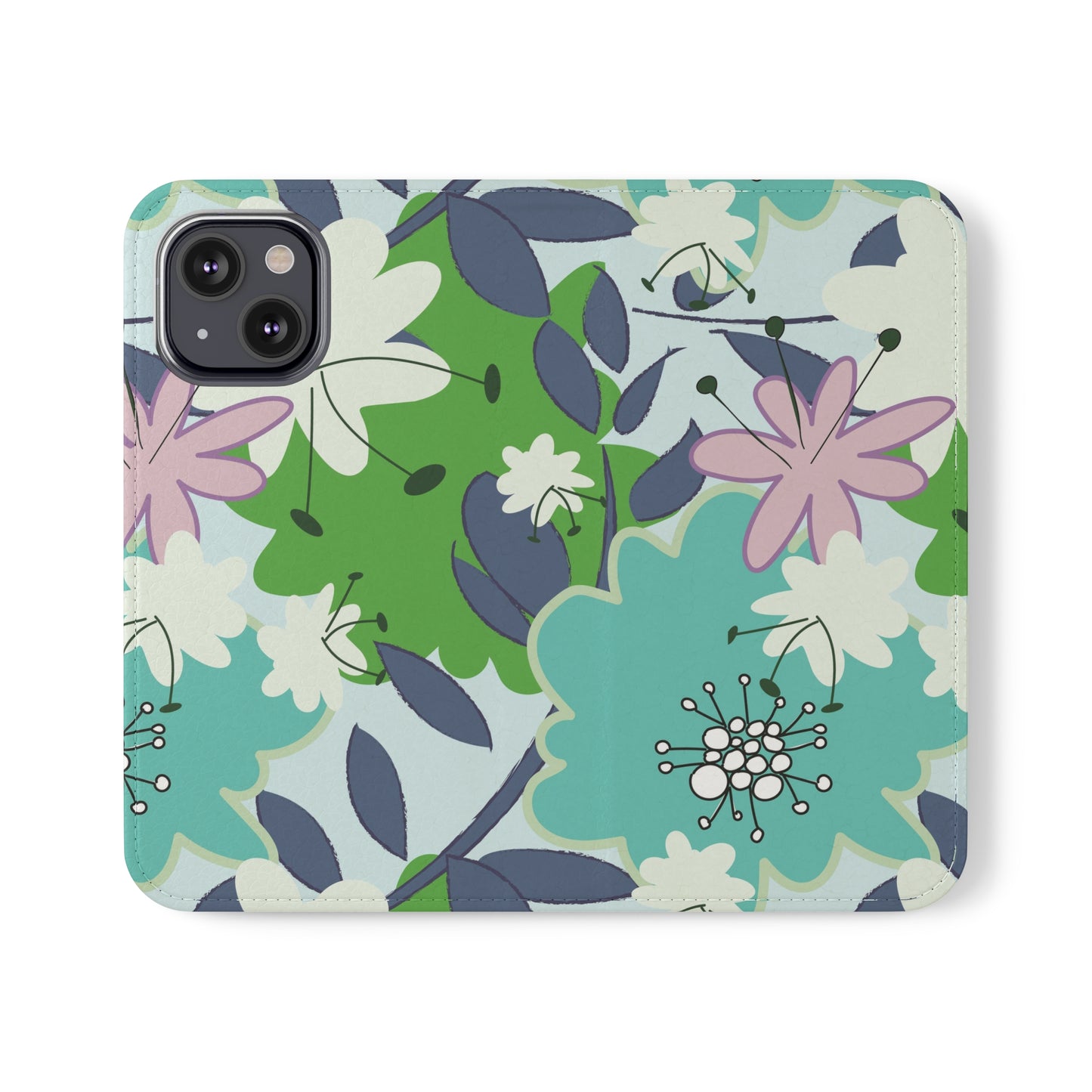 Mid Mod Floral in Blue and Green Flip Cases for iPhone