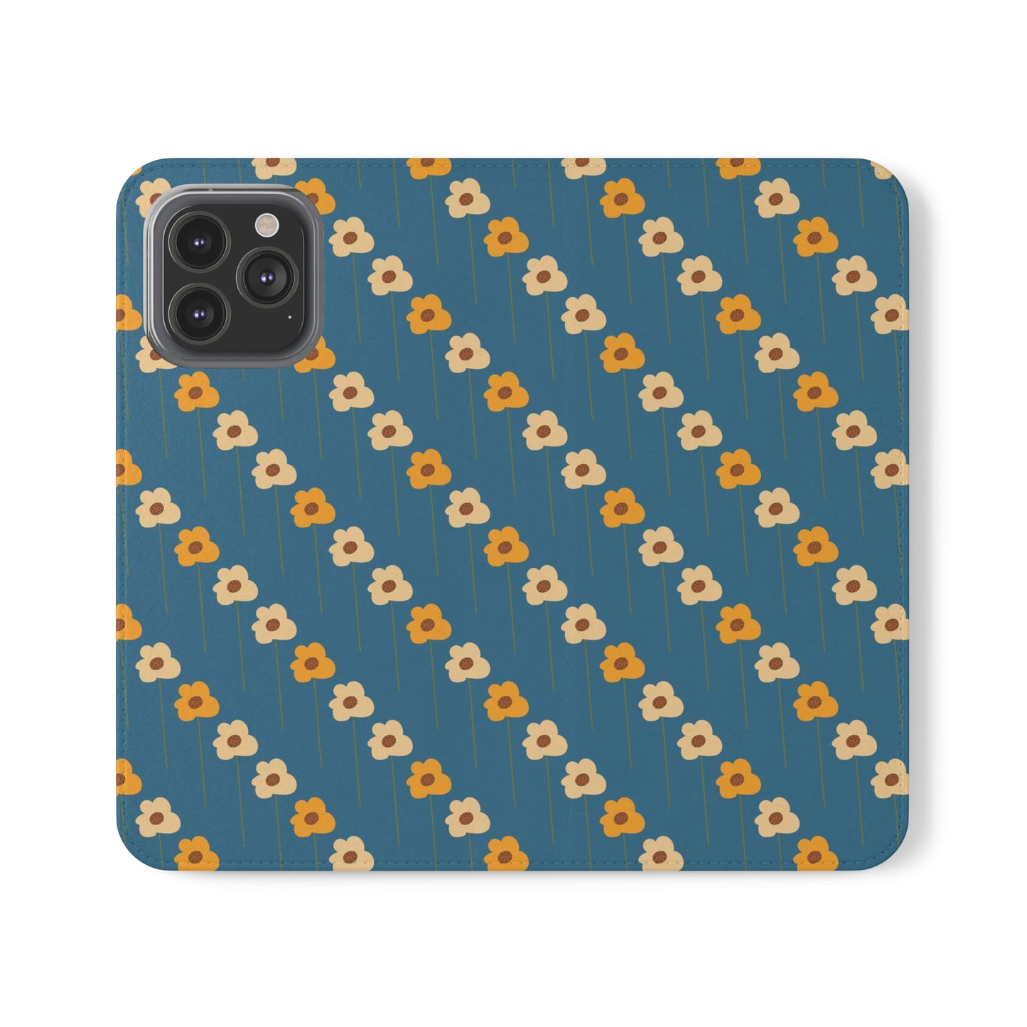 Yellow Wildflowers on Blue Flip Cases for iPhone