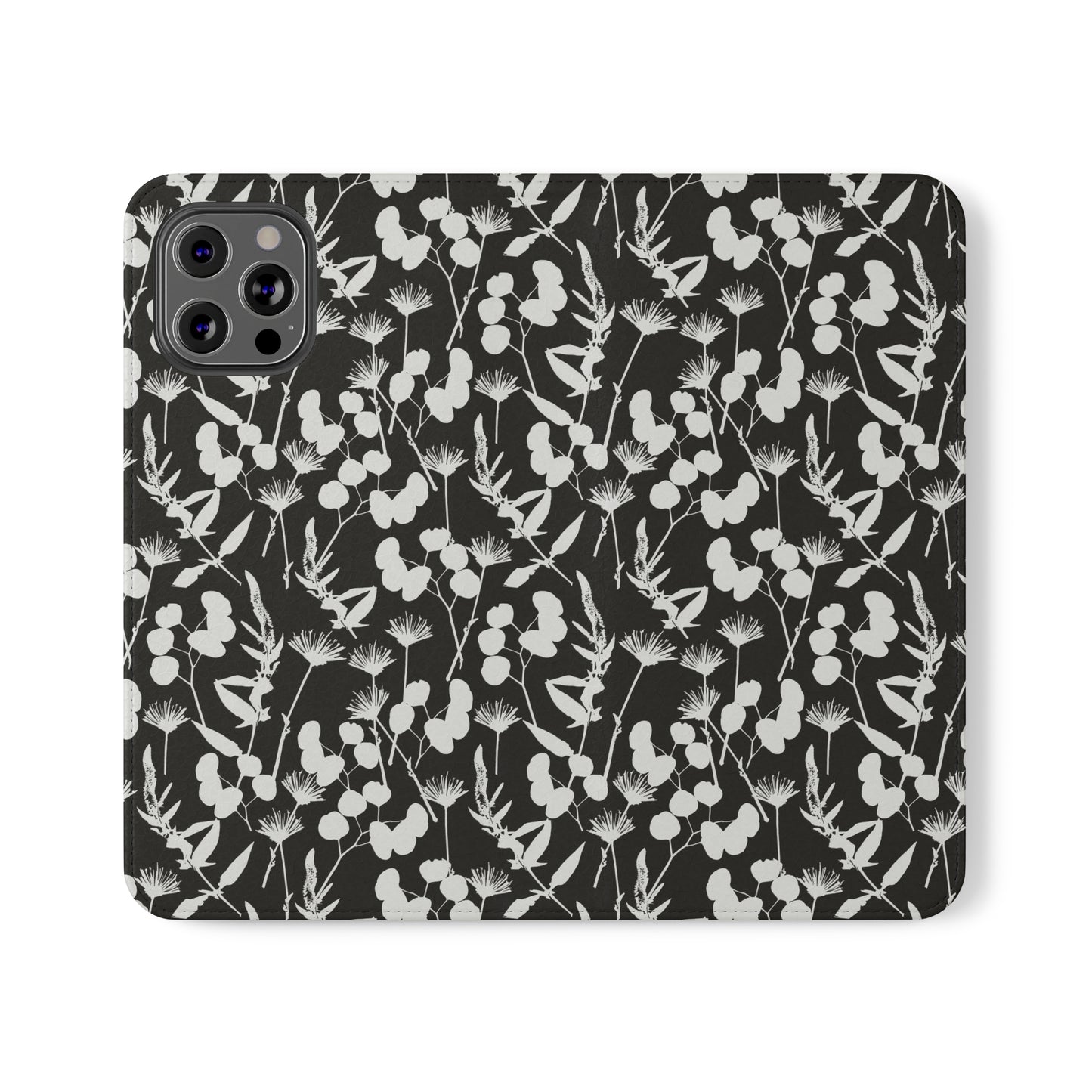 Black and White Floral Flip Cases for iPhone