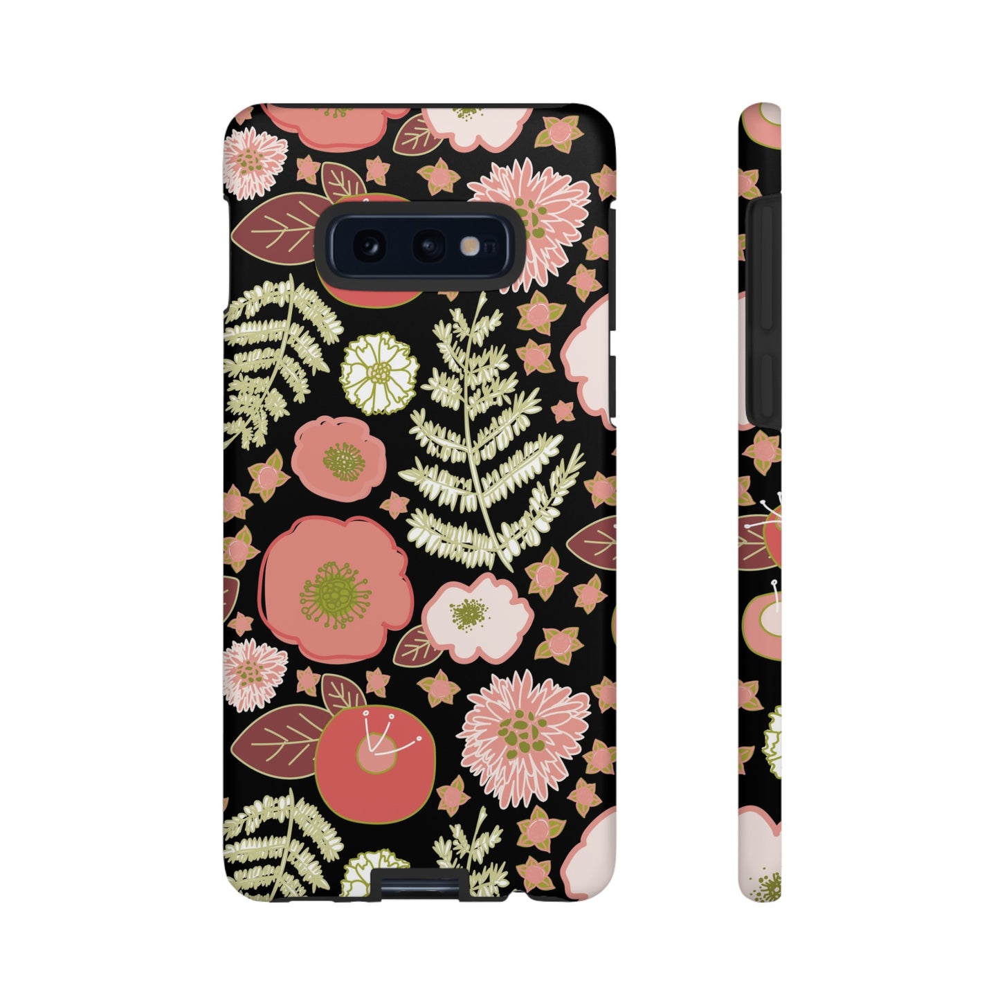 Coral Flowers on Black Tough Cases for Samsung