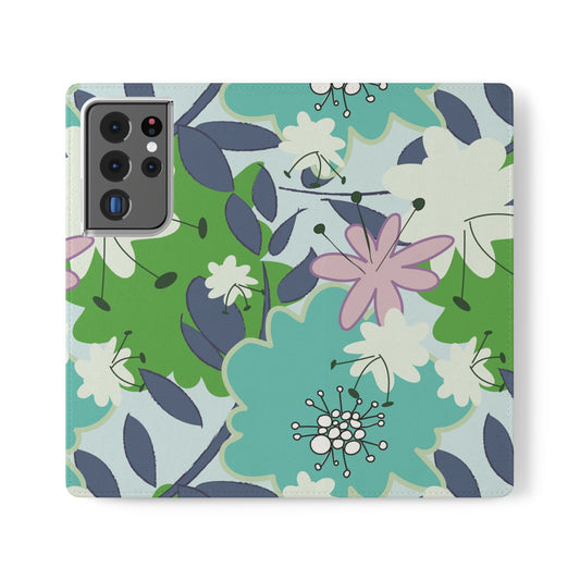 Mid Mod Floral in Blue and Green Flip Cases for Samsung