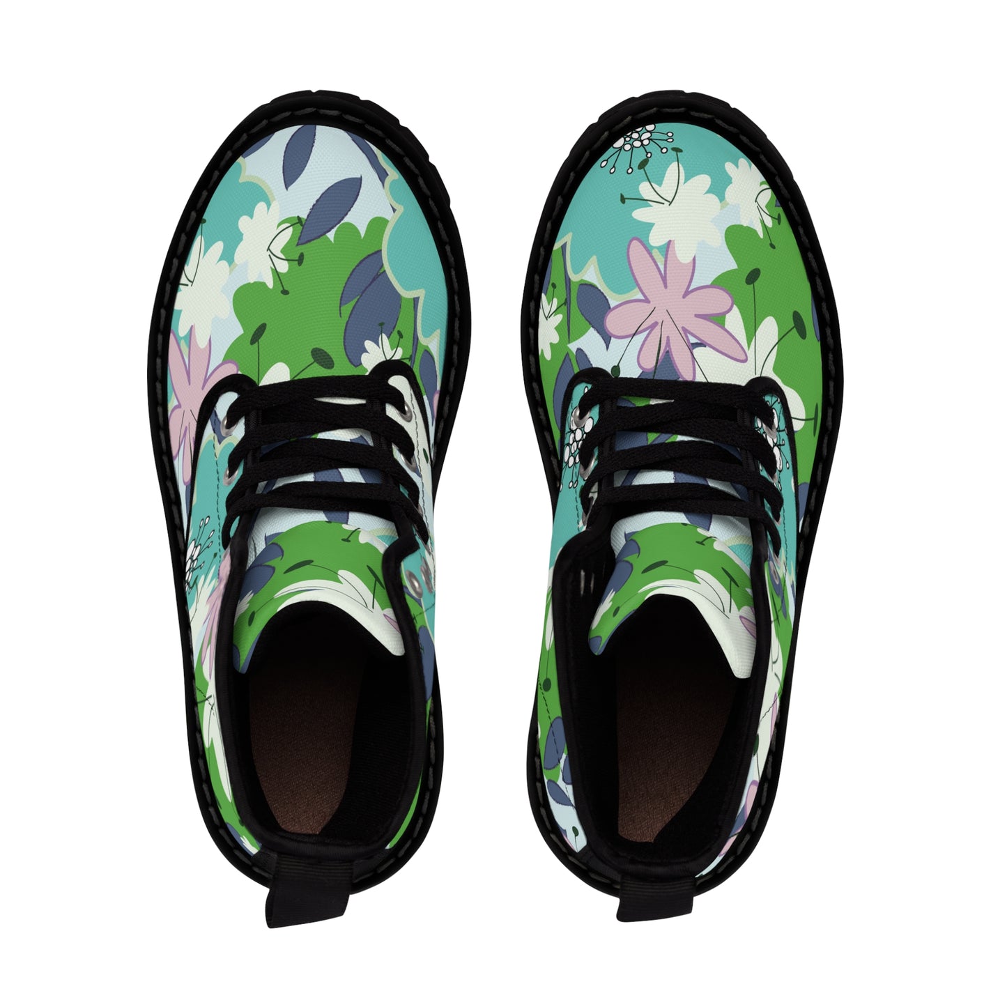 Mid Mod flowers in blue and green Women's Canvas Boots