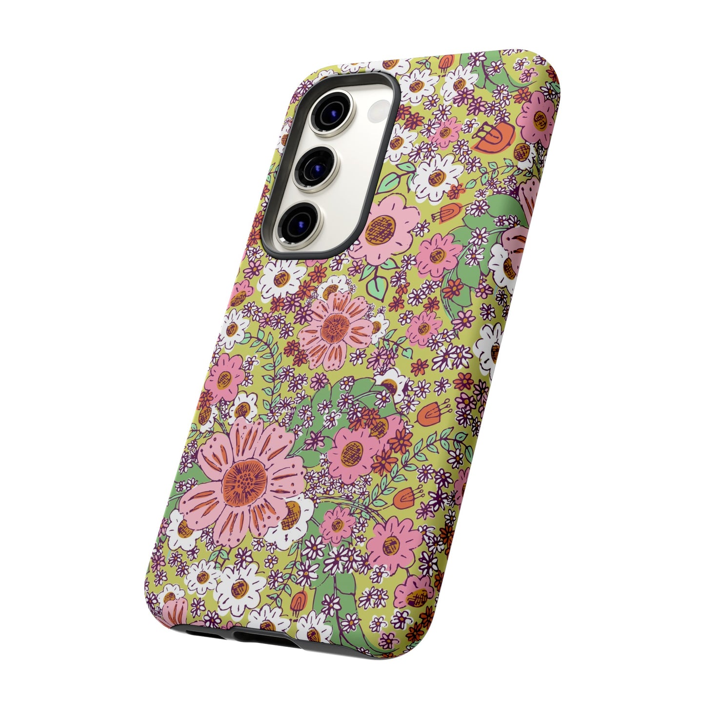 Cheerful Watercolor Flowers on Bright Green Tough Cases for Google Pixel