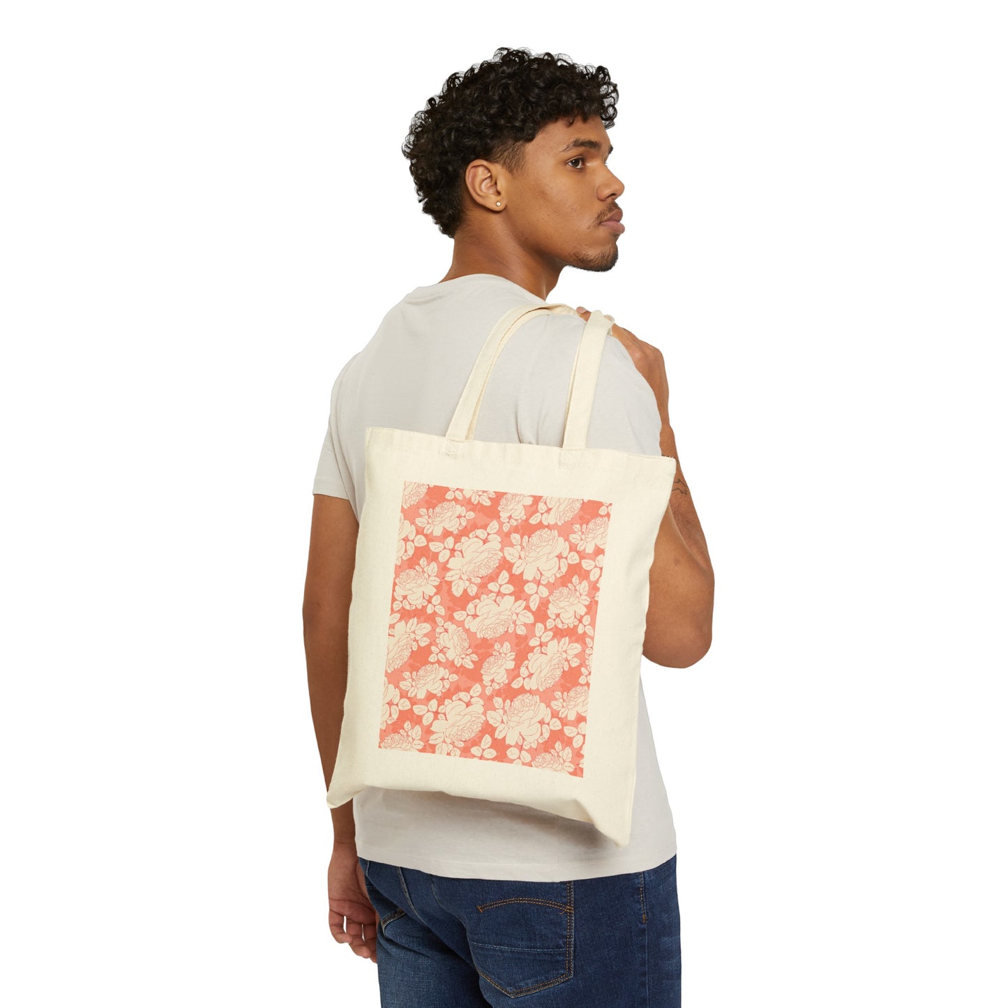 Peach and Cream Roses Cotton Canvas Tote Bag