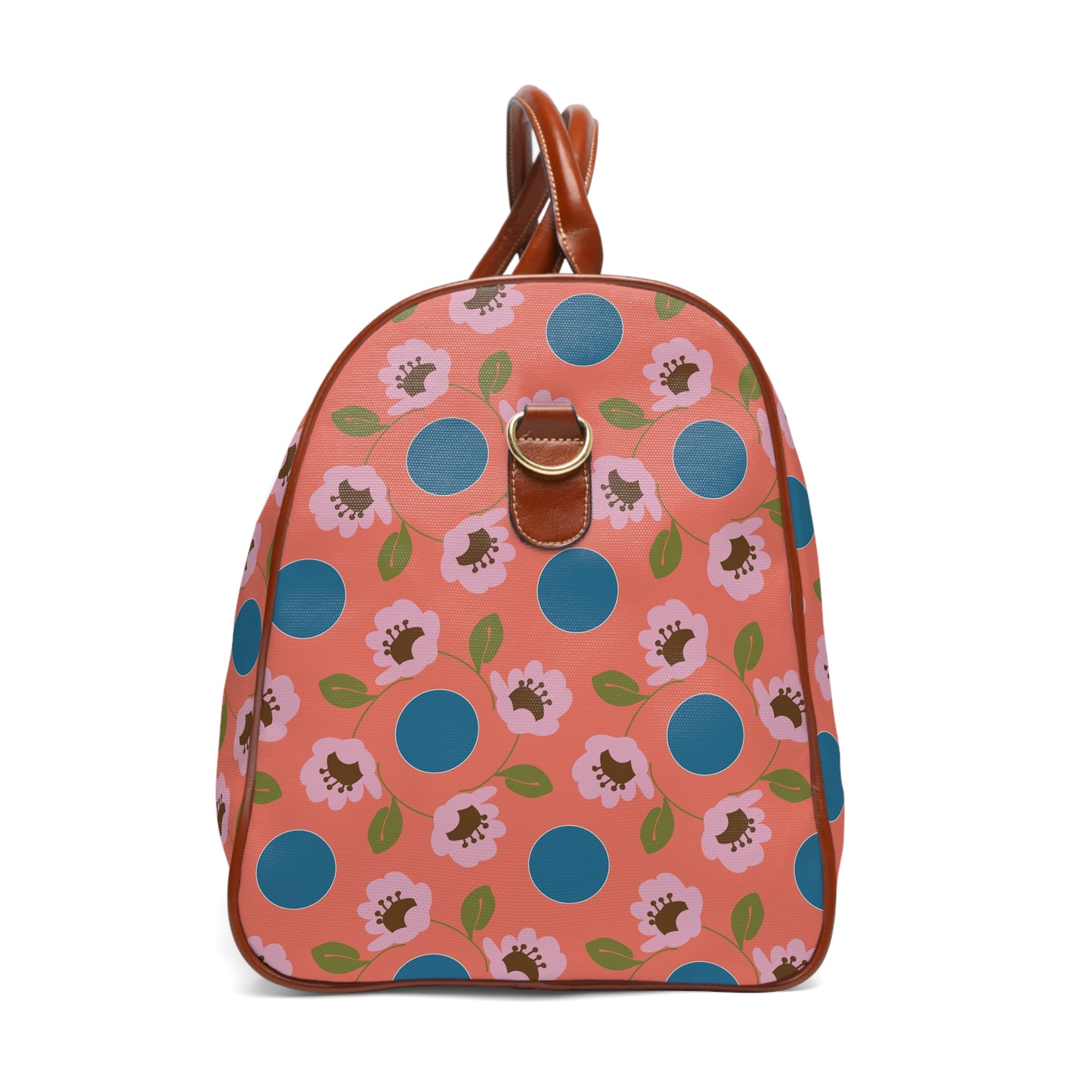 Wildflowers with Dots in Coral and Blue Waterproof Travel Bag