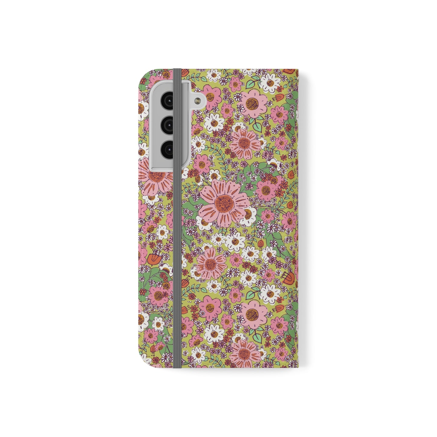 Cheerful Watercolor Flowers on Bright Green Flip Cases for Samsung