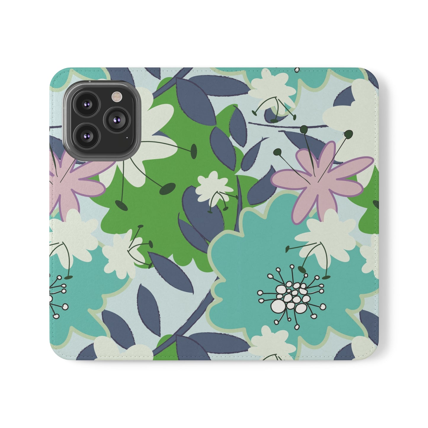 Mid Mod Floral in Blue and Green Flip Cases for iPhone