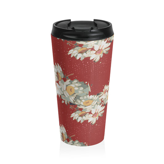 Daisies, Zig Zag Stripe Stainless Steel Travel Mug