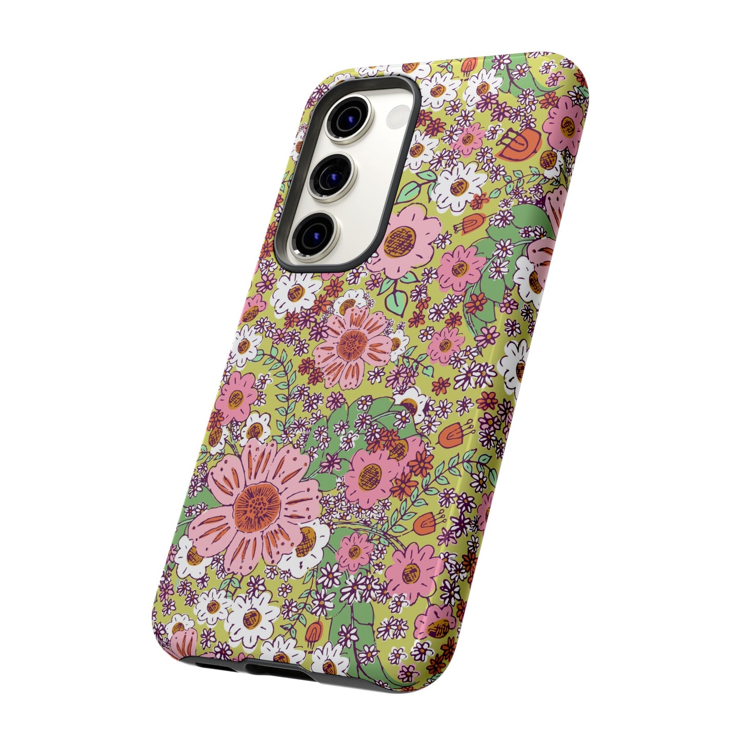 Cheerful Watercolor Flowers on Bright Green Tough Cases for Google Pixel