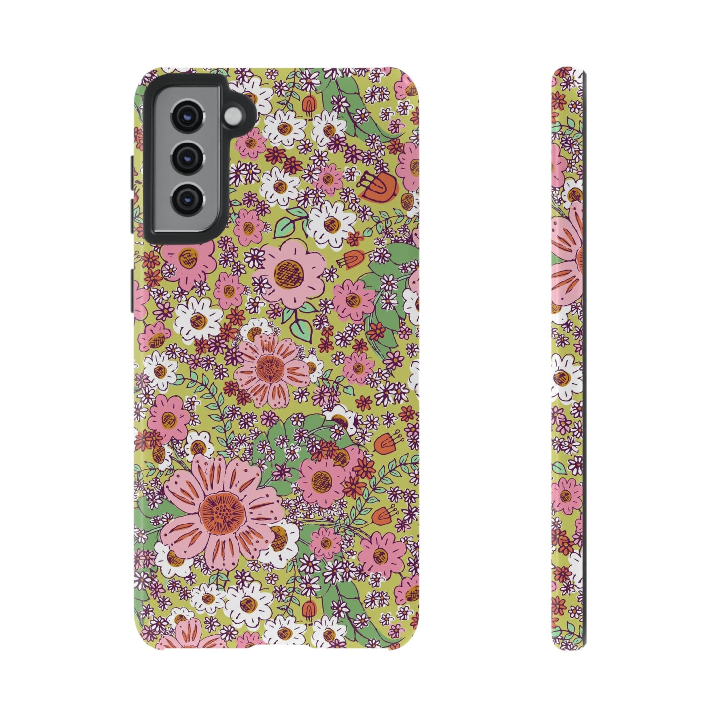 Cheerful Watercolor Flowers on Bright Green Tough Cases for Google Pixel