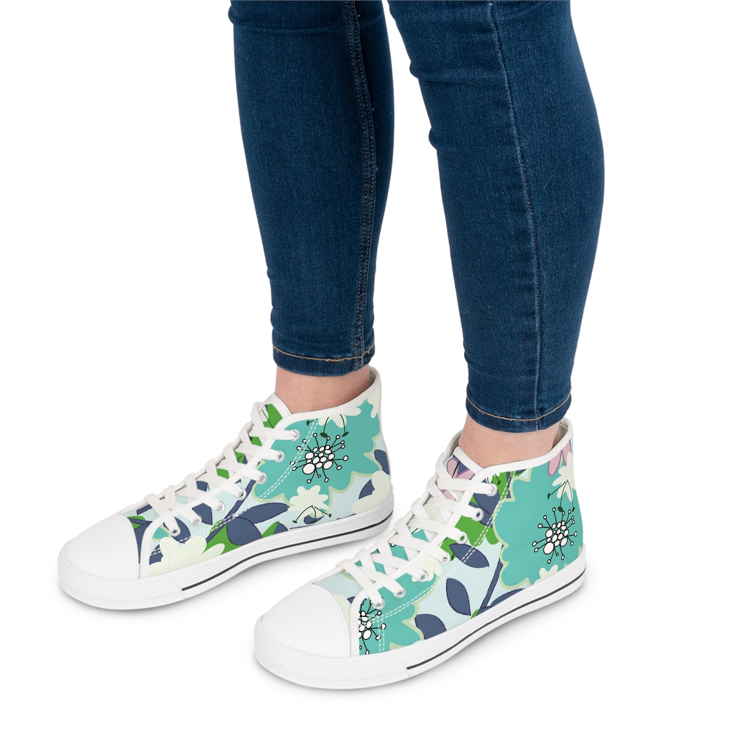 Mid Mod Floral in Blue and Green Women's High Top Sneakers