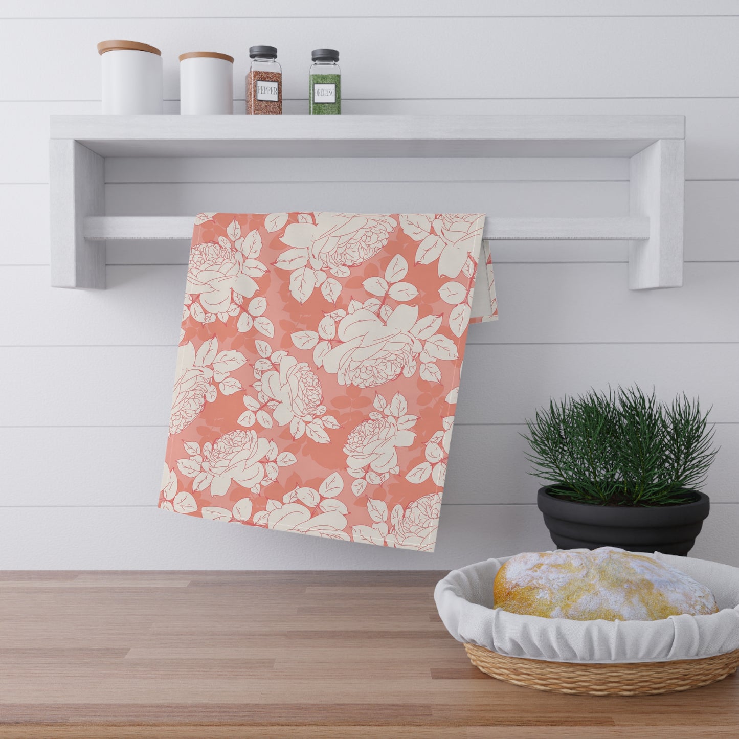 Peach and Cream Roses Kitchen Towel