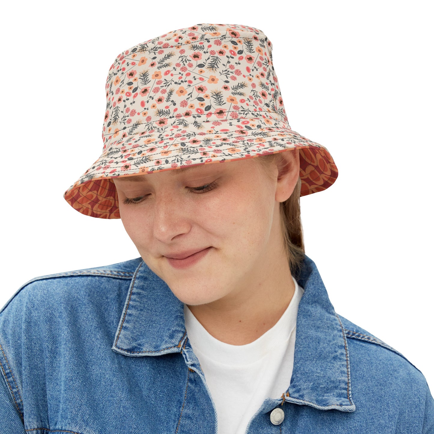 Peach and Cream Wildflowers Bucket Hat