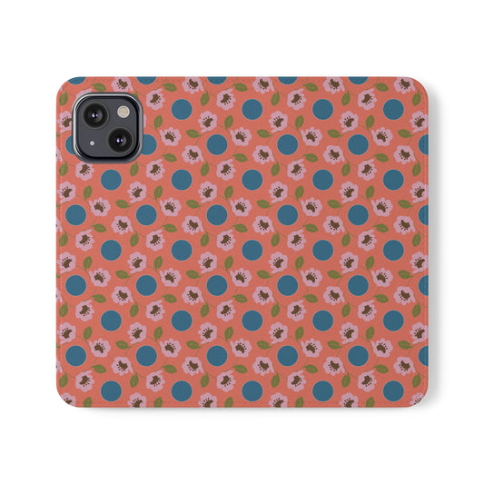 Wildflowers with Dots in Coral and Blue Flip Cases for iPhone