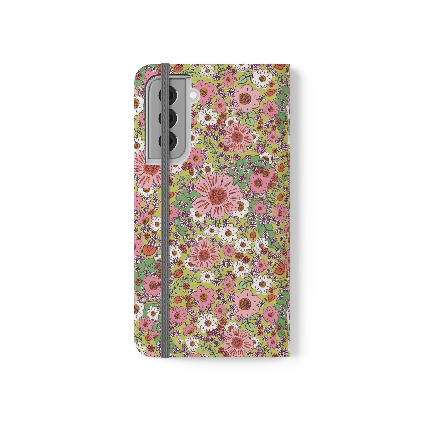 Cheerful Watercolor Flowers on Bright Green Flip Cases for Samsung