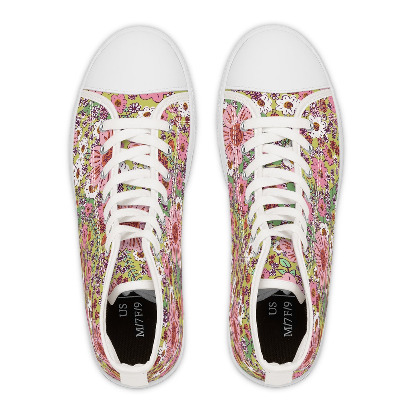 Cheerful Watercolor Flowers on Bright Green Women's High Top Sneakers